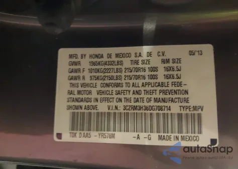 2013 Honda Cr-V Lx z USA, uszkodzony, nr VIN 3CZRM3H36DG708714